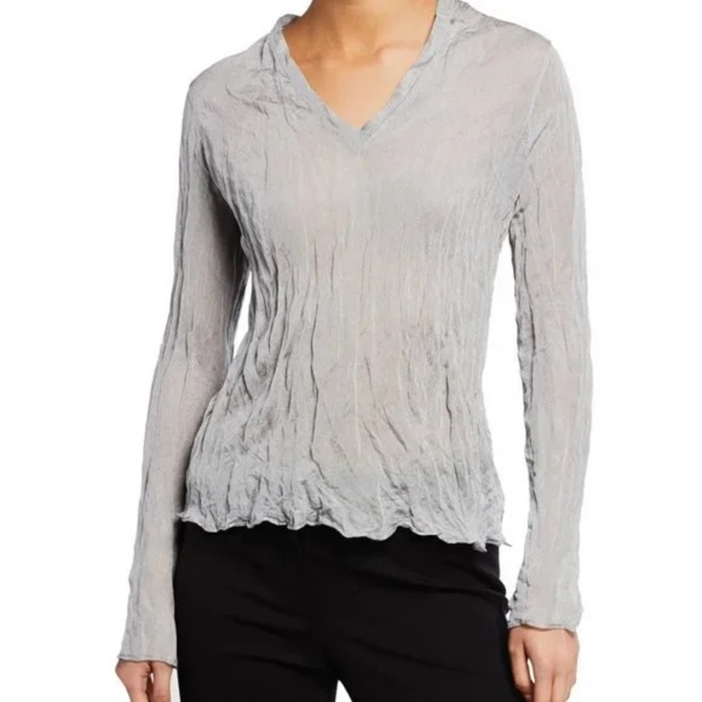 Theory Crinkled Neck Metal Crepe Lightweight Sweater Top